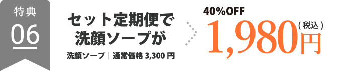 セット定期便で洗顔ソープが 洗顔ソープ3,300円|通常価格→40%OFF 1,980円(税込)
